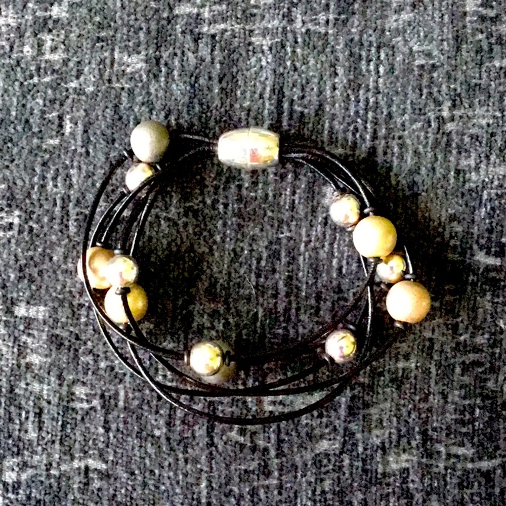 Multi-strand leather beaded bracelet